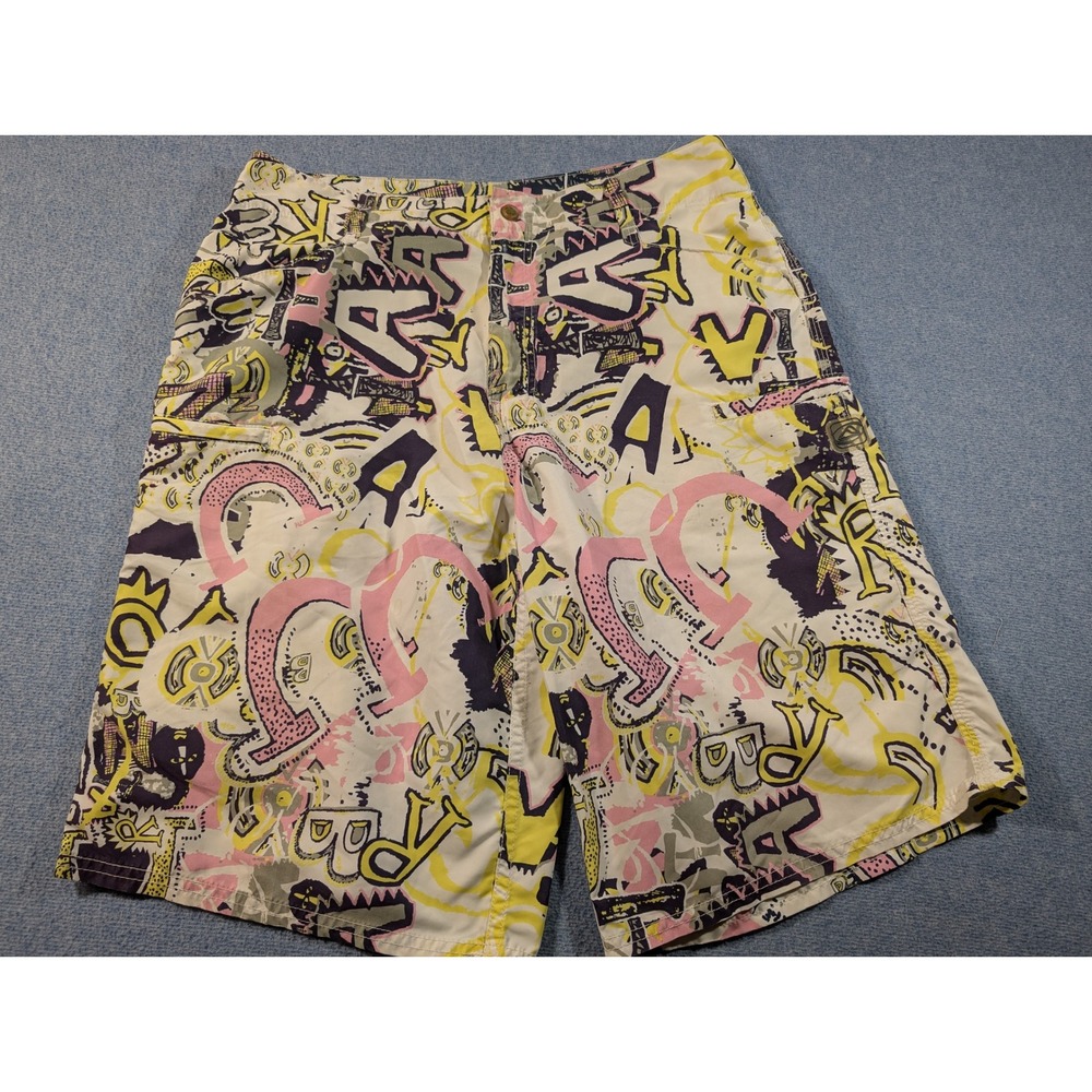 Reef Mens Board Shorts Graffiti Print Yellow Pink Navy Surf Swim Trunks 11.5in